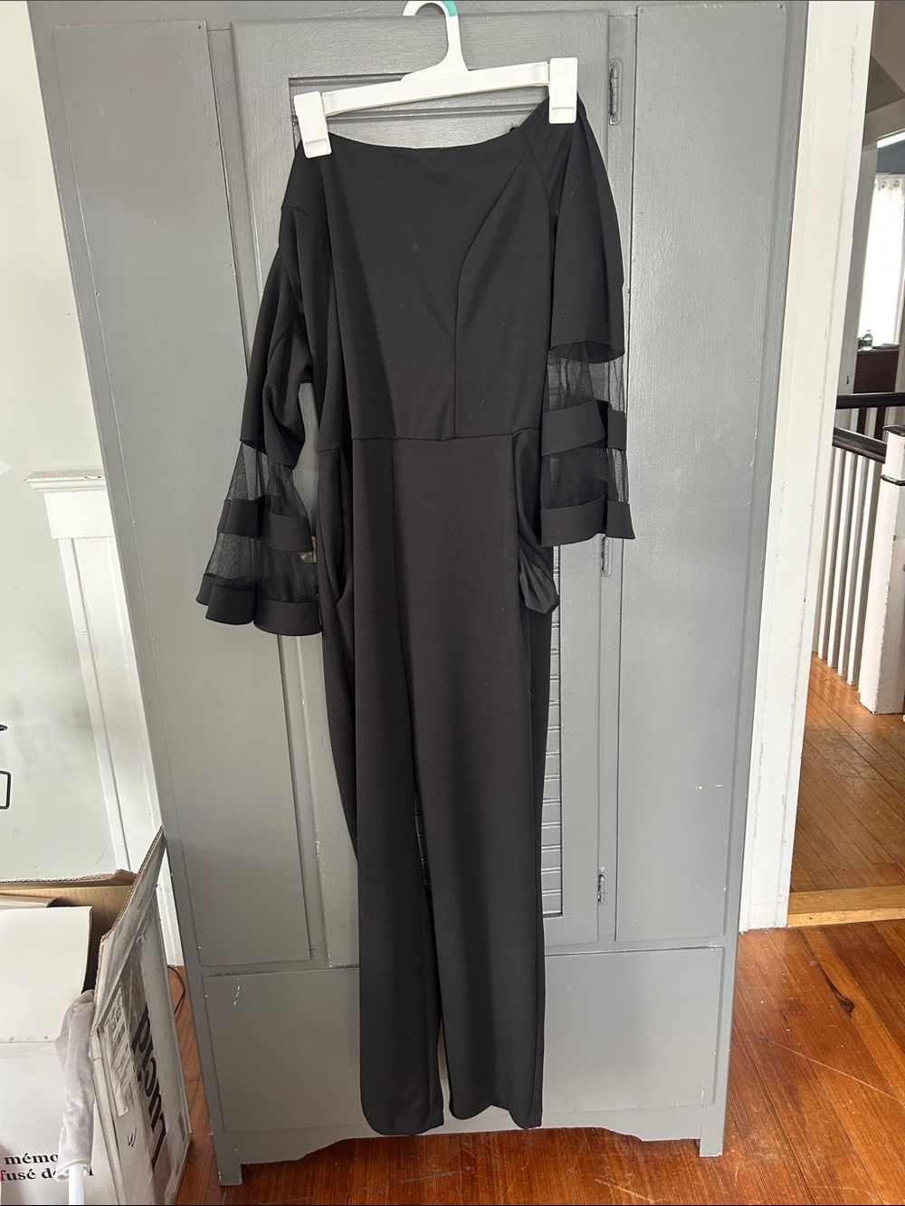 Black Off-Shoulder Jumpsuit with Mesh Bell Sleeves